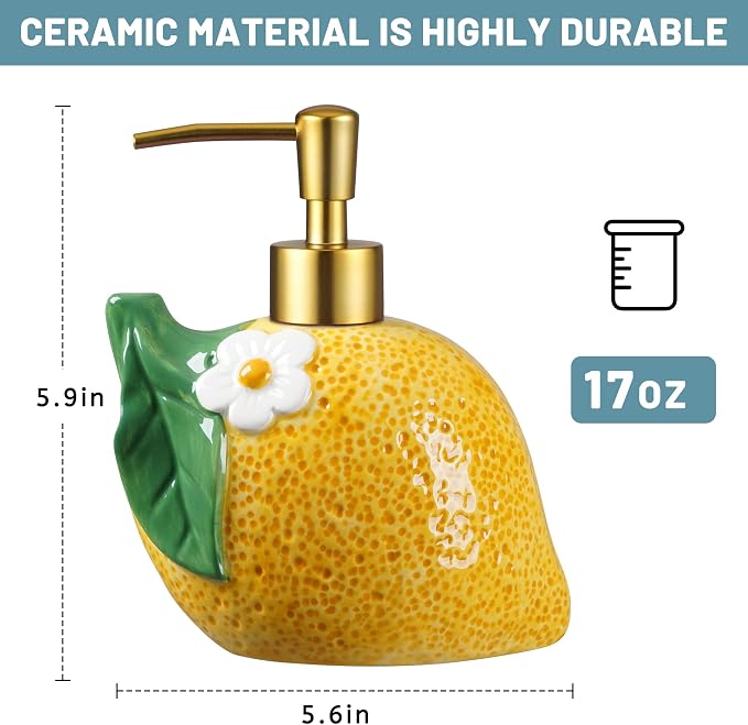RQYIXI 17 OZ Lemon Ceramic Soap Dispenser - Image 2