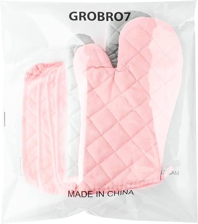 GROBRO7 6Pcs Cotton Oven Mitts and Pot Holders Set Heat Resistant Hot Pads - Image 8