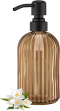 16 OZ Amber Glass Soap Dispenser, Amber Stripe Bathroom Hand Soap