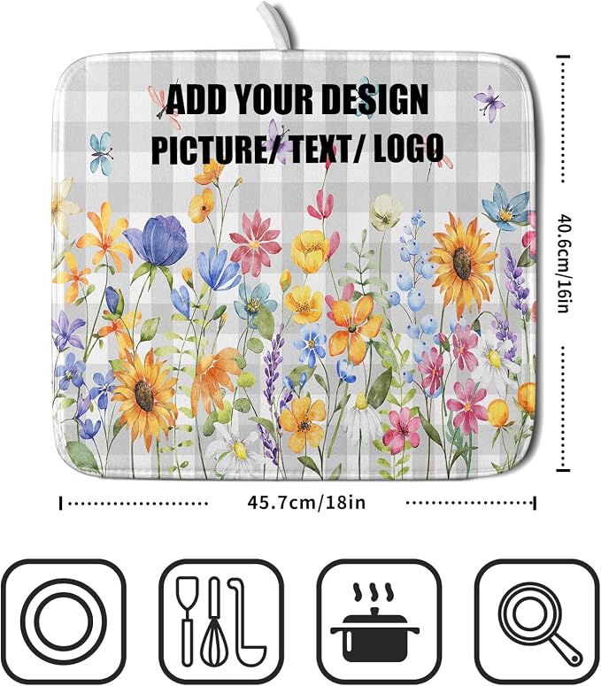 Giwawa 16"x18" Customized Dish Drying Mat Custom Image Dish Drainer Mats - Image 2
