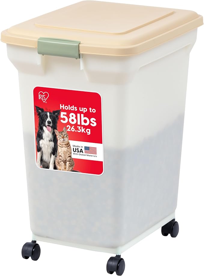 IRIS USA Dog Food Storage Container 58 lbs, Attachable Wheels, by IRISUSA