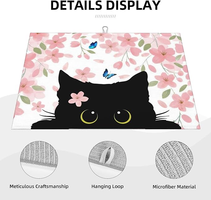 Flowers Black Cat Butterfly Dish Drying Mat - Image 4
