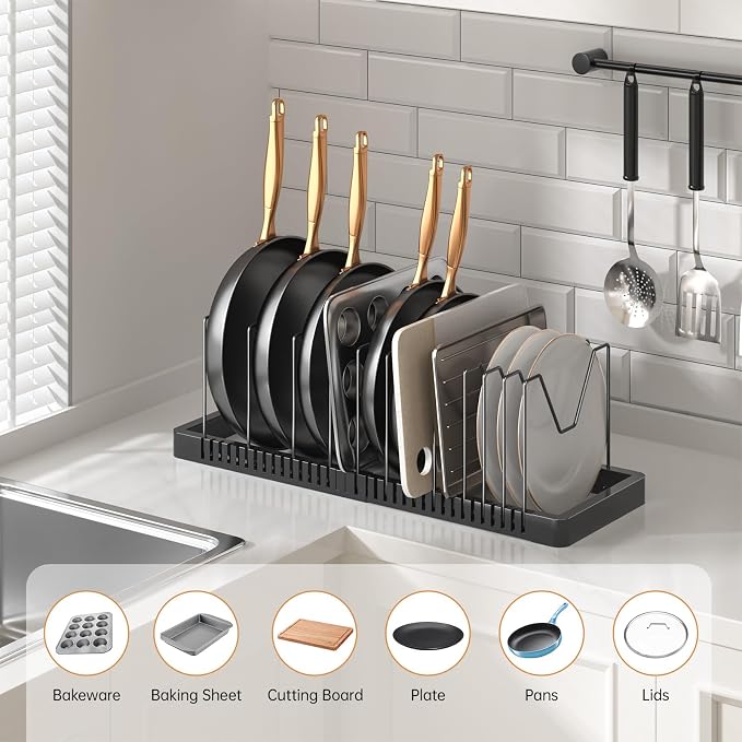 PanPanPal Pots and Pans Organizer under Cabinet, Expandable Pot Lid Organizer - Image 3