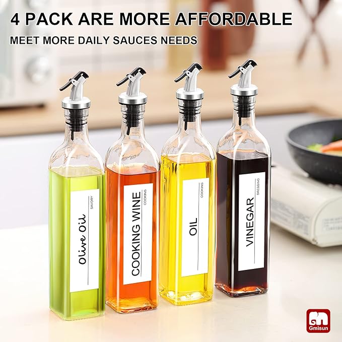 gmisun Olive Oil Dispenser for Kitchen, 4 Pack 17 fl oz Glass Oil Dispensers - Image 7