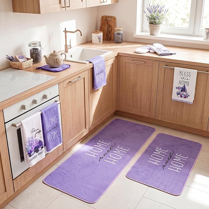Fourluoo 10 Pcs Lavender Kitchen Decor Set Lavender Kitchen Towels Rugs Oven - Image 2