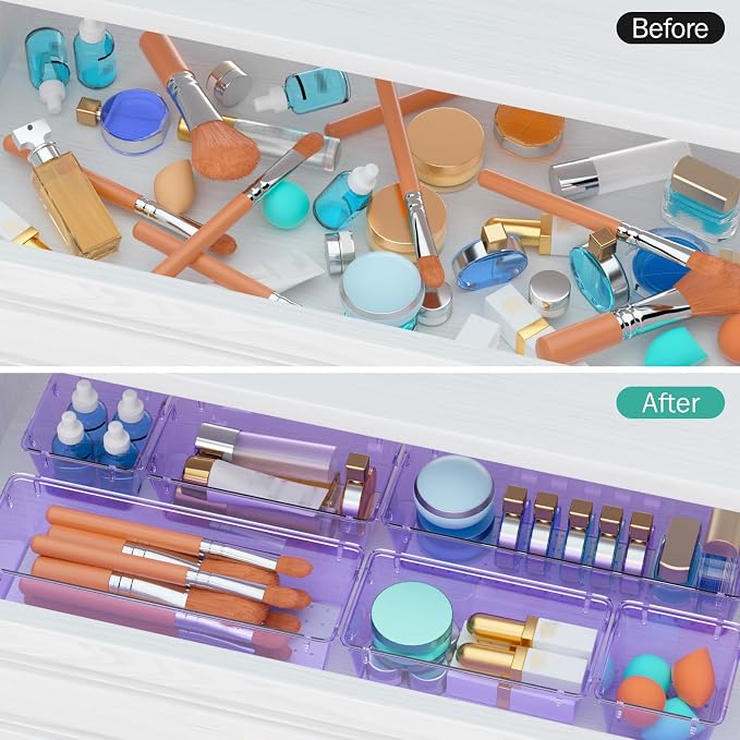 WOWBOX 9 Pack Clear Drawer Organizer Set, Acrylic Drawer Storage Trays - Image 4