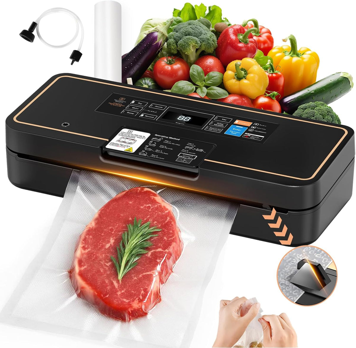 Vacuum Sealer for Food, Food Saver, 95kPa, Easy Tear Cutter, 9-in-1