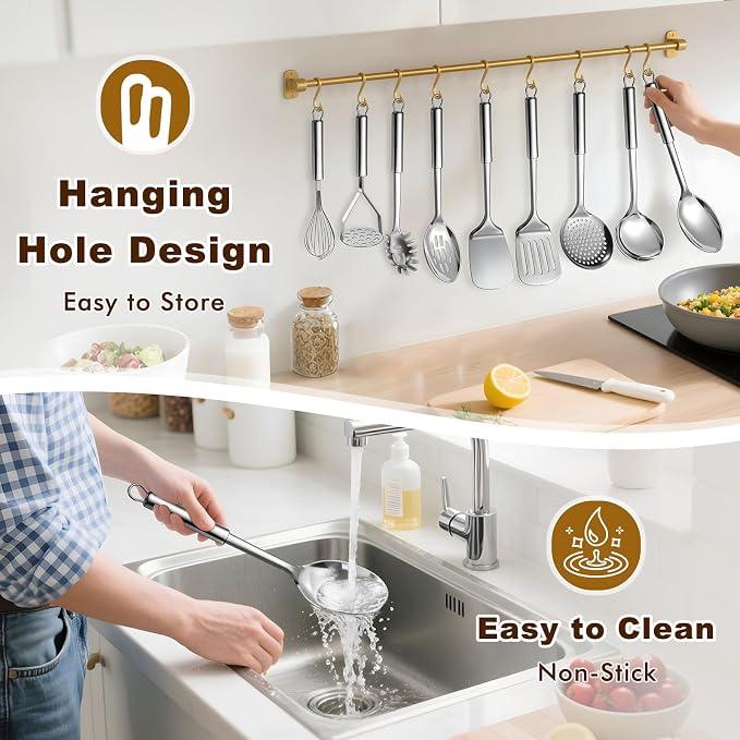 9 Pcs Cooking Utensils Set, Stainless Steel Kitchen Utensils, Heat Resistant - Image 6