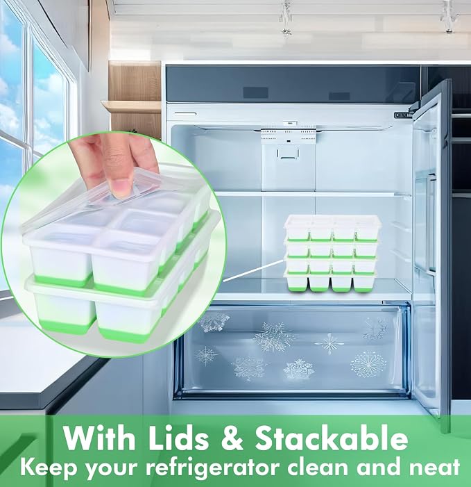 Large Ice Cube Trays with Lid, Jrisbo 2 Pack Stackable Silicone Ice Cube Molds - Image 4