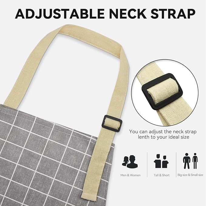 2 Pieces Aprons for Women with Pockets, Cotton Linen Waterproof Kitchen Cooking - Image 3