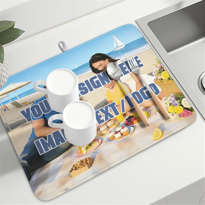 Custom Dish Drying Mat for Kitchen Counter Design Your Photo Text Business Logo - Image 8