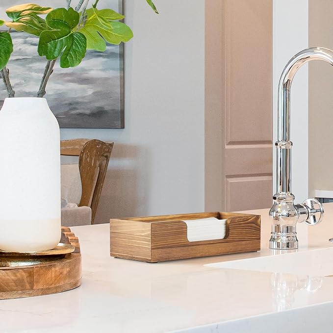 Paper Towel Dispenser Countertop, Burnt Wood Bathroom Paper Towel Holder - Image 5