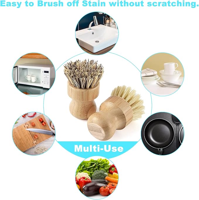 Bamboo Dish Brush Set, Dish Brushes, Durable Wood Dishes Scrub Brush, Natural - Image 7