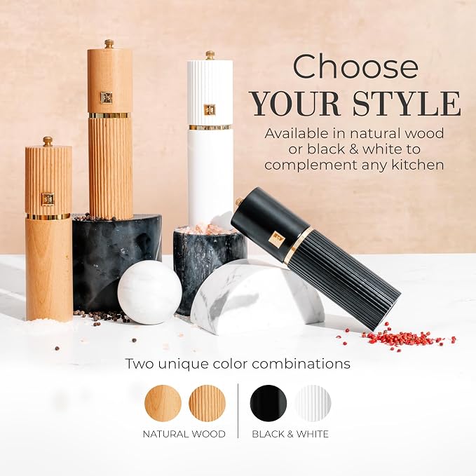 Wooden Salt and Pepper Grinder Set – Refillable Manual Salt and Pepper Mills - Image 7