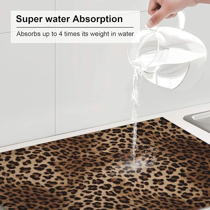 Brown Leopard Dish Drying Mat Black Cheetah Skin Wild Animal Print Drying Rack - Image 5