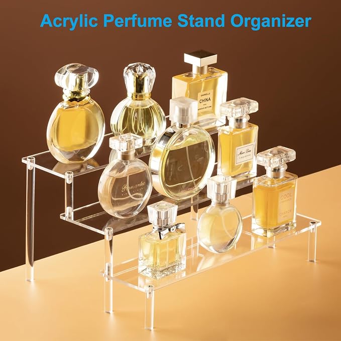 HENABLE 2PCS Large Acrylic Display Risers, Perfume Stand Organizer, Tabletop Use - Image 3