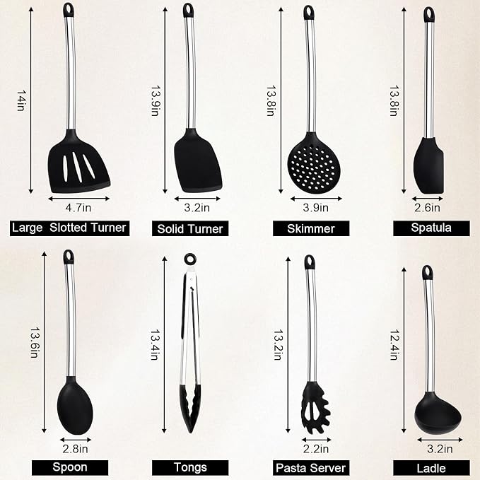 Silicone Cooking Utensils Set, Vayvnt 8 PCS Kitchen Utensils Set - Image 2