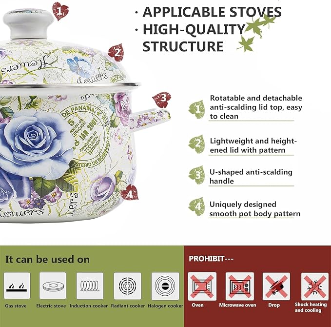 Retro 5QT Flower Enamel on Steel Stock Soup pot - Image 2