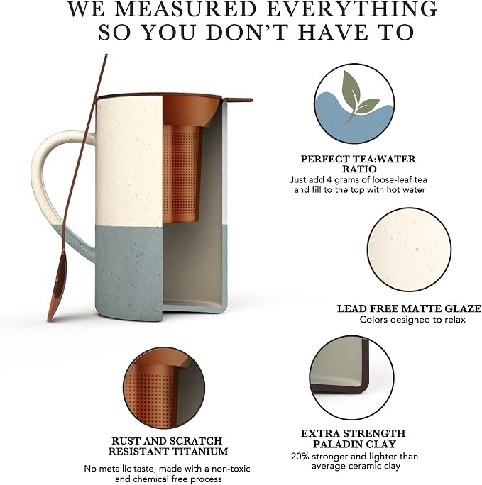 Mora Ceramics Tea Cup with Loose Leaf Infuser, Spoon and Lid, 12 oz, Microwave - Image 4