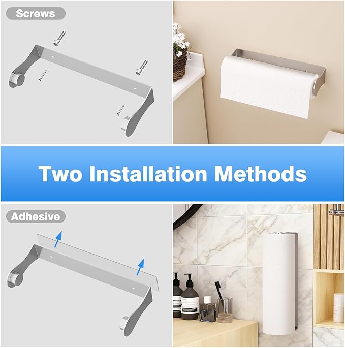 Paper Towel Holder Under Cabinet, Stainless Steel, Adhesive & Wall Mount - Image 6