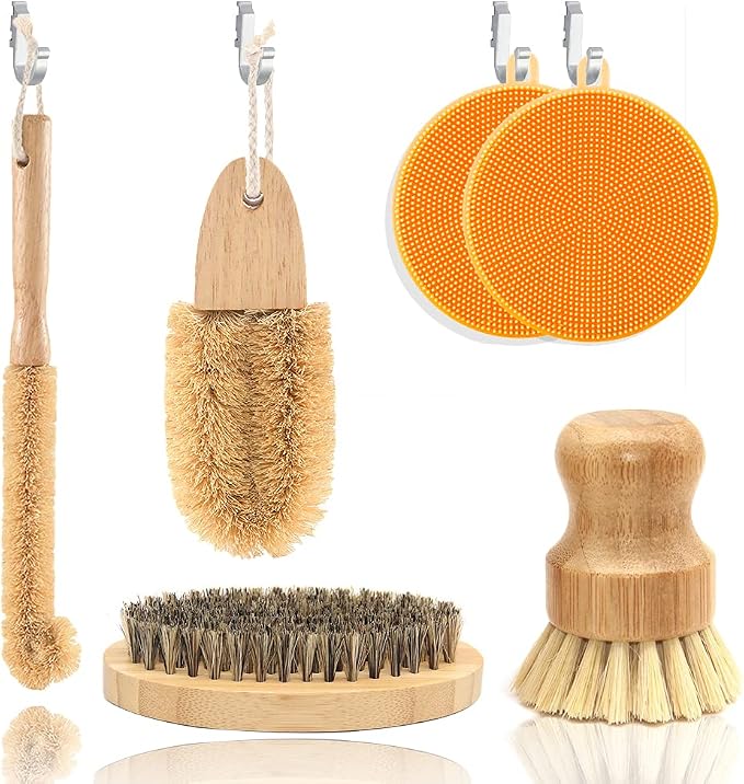 ECO Friendly Kitchen Cleaning Set, Wood & Bamboo Brushes by BIEAEIA