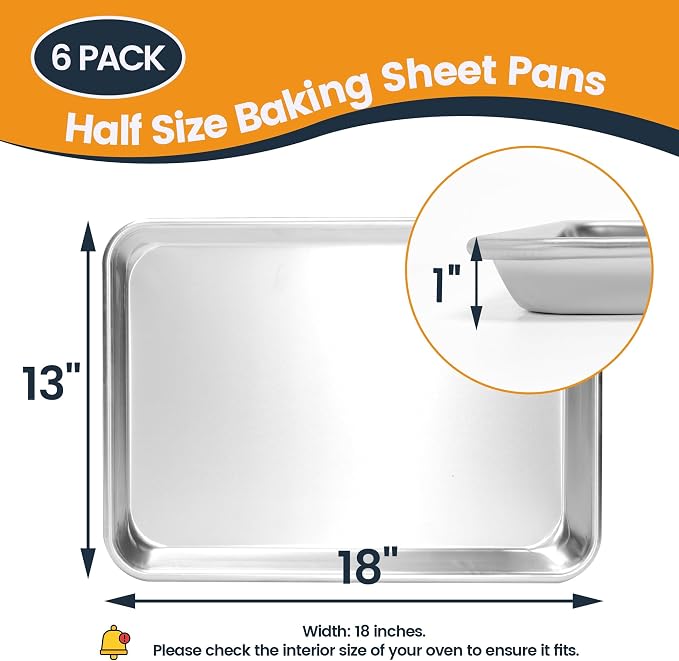 6 Pack Half Size Baking Sheet Pan, Aluminum Commercial Cookie Sheet Pan - Image 5