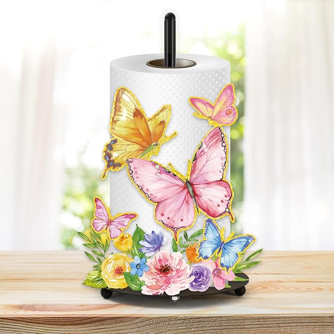 Whaline Spring Summer Paper Towel Holder Colorful Butterfly Floral Large Metal by Whaline