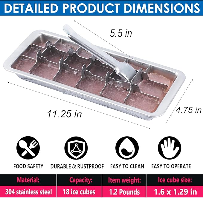 KAYCROWN 18/8 Stainless Steel Ice Cube Tray, 18 Slot Ice Tray - Image 6