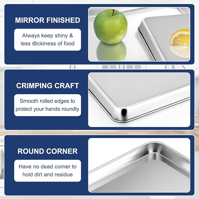 P&P CHEF 12.5 Inch Baking Cookie Sheet, Oven Pan Tray Stainless Steel Sheet Pan - Image 3