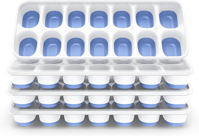 ChefAide Ice Cube Tray with Lid, 4 Packs 56 Cubes Durable Stackable Ice Cube by ChefAide