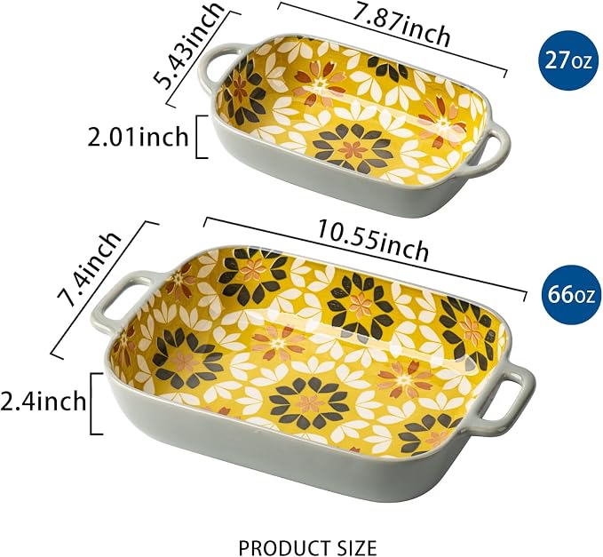 ONCCI Ceramic Baking Dish Set, 2-Piece Hand-painted Porcelain Rectangular - Image 2