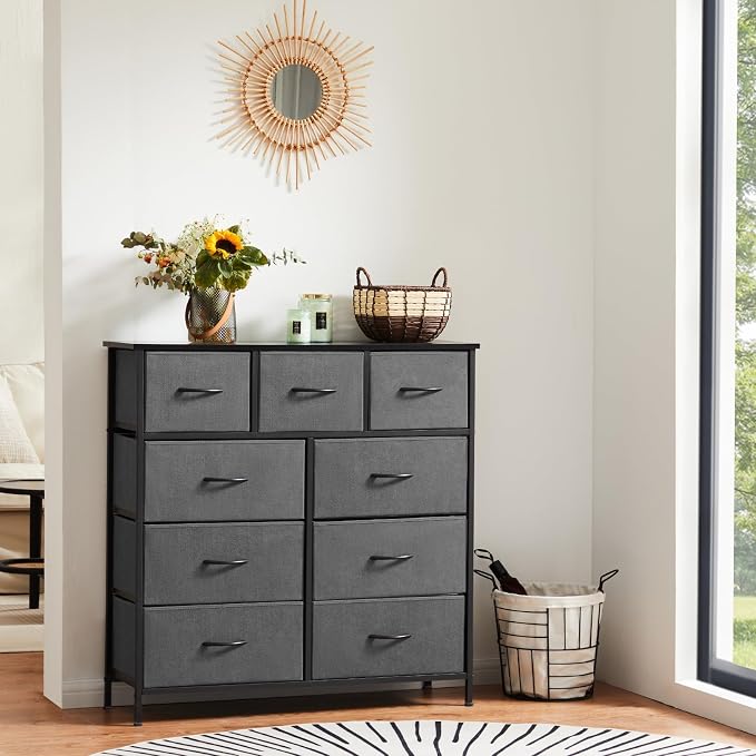 Sweetcrispy 9 Drawer Fabric Dresser Tall Chest Storage Organizer Tower - Image 2