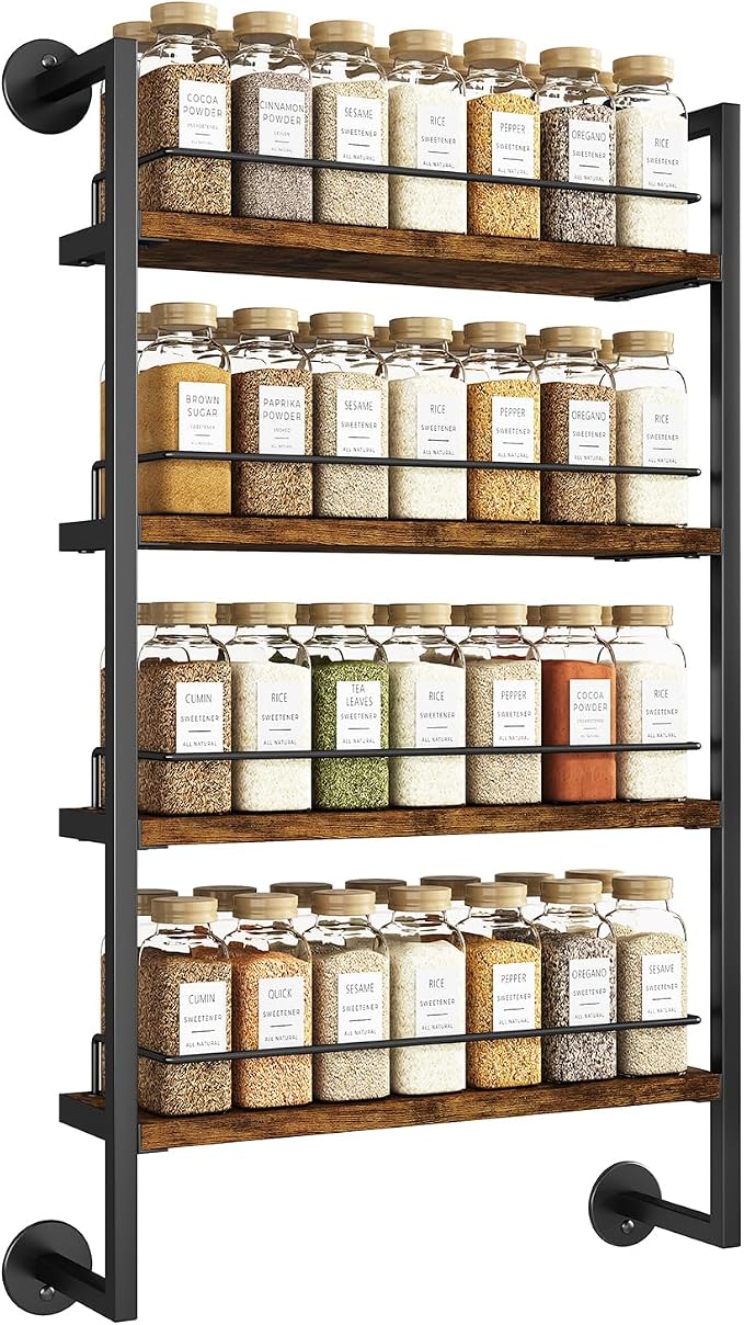 IBUYKE Spice Rack Wall Mount, 4 Tier Hanging Seasoning Organizer, Large Spice by IBUYKE