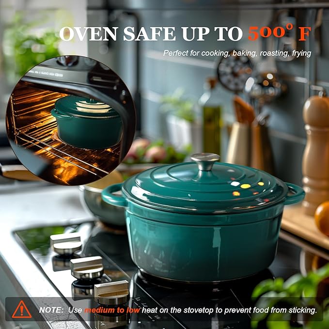 Overmont Enameled Cast Iron Dutch Oven - 7QT Pot - Heavy-Duty Cookware - Image 5