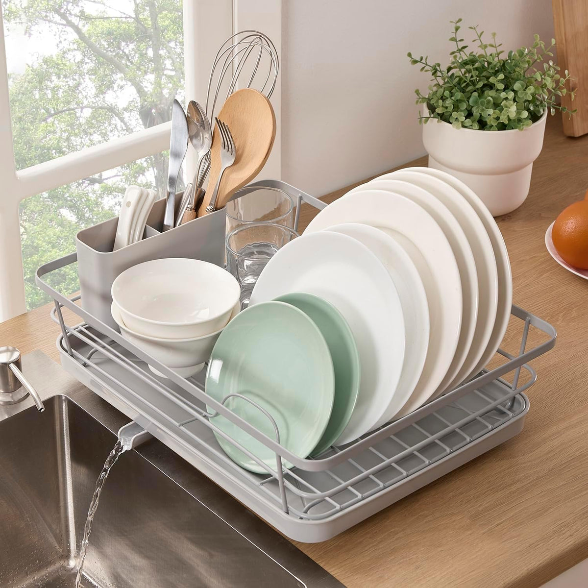 Dish Drying Rack 3 Piece Dish Drainer with Drainboard Set for Kitchen