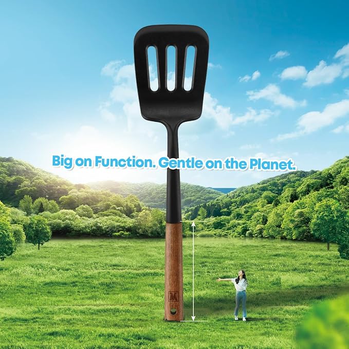 WAGENSTEIGER Set of 2pc Silicone Cooking Utensils: Wooden Handle Slotted - Image 7