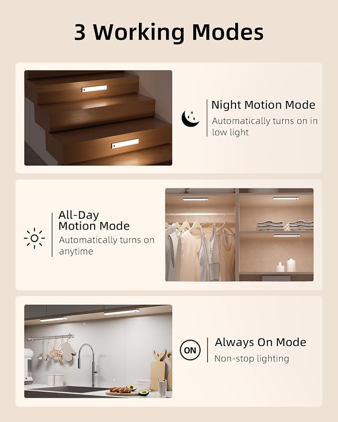 EZVALO 6-Pack Under Cabinet Lighting, 2000mAh Rechargeable Wireless Motion - Image 5