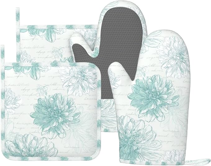 Oven Mitts and Pot Holders Dahlia Flower Pastel Vintage Silicone Kitchen by DADABULIU