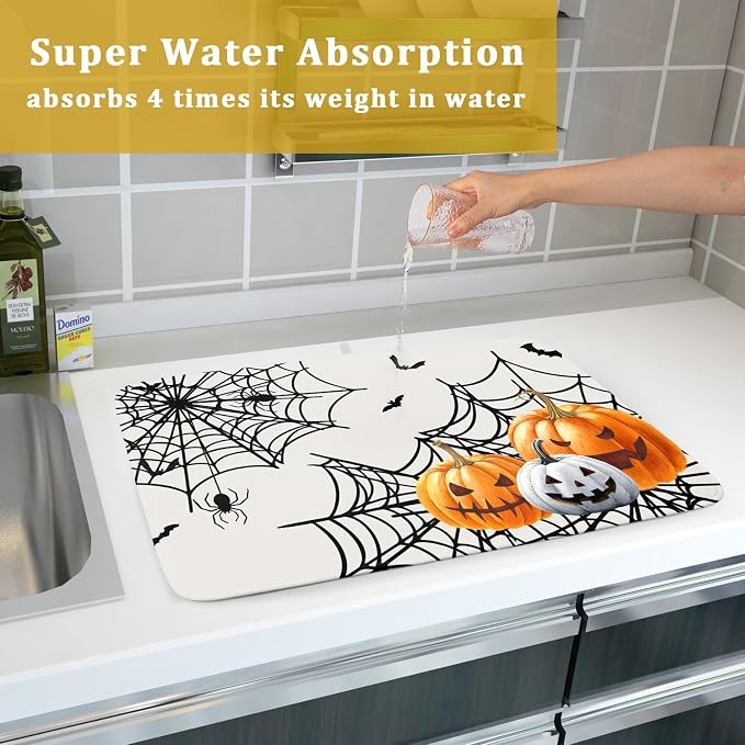 Giwawa Happy Halloween Dish Drying Mat 18"x24" Spooky Colorful Pumpkins - Image 7