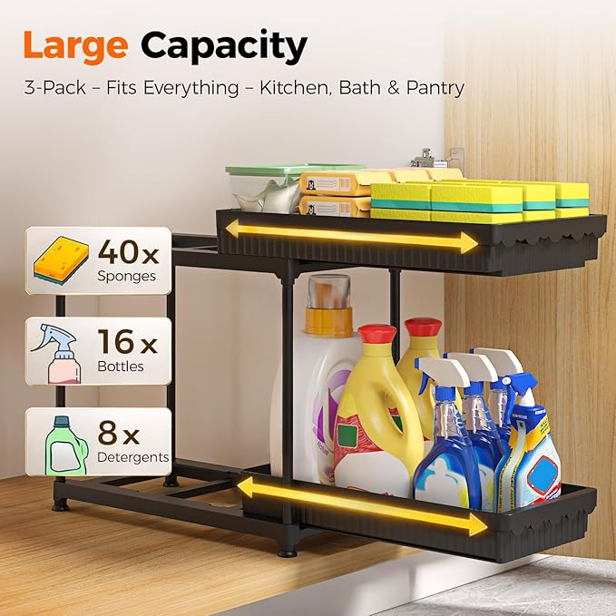 Sevenblue 3 Pack Under Sink Organizer, 2 Tier Slide Out Bathroom Cabinet - Image 5