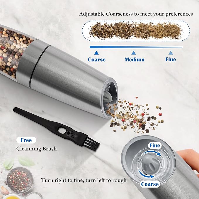 Gravity Electric Salt and Pepper Grinder Set, Battery Powered LED Light One - Image 3