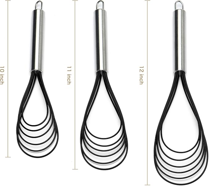 Flat Whisk Set, Stainless Steel 3 Pack 10''+11''+12'' Premium Sturdy-6 Silicone - Image 5