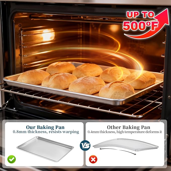 Full Size Commercial Quality Baking Sheet Pan, Bastwe Aluminum Cookie Tray Pan - Image 4