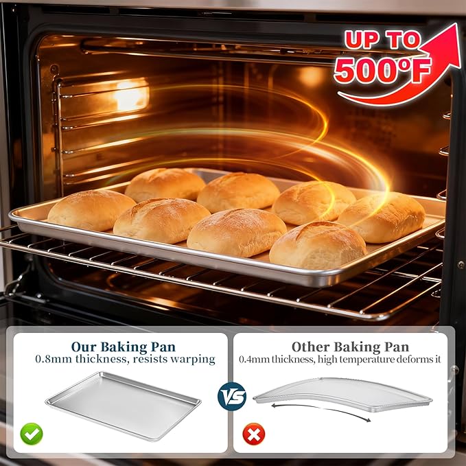 Full Size Commercial Quality Baking Sheet Pan, Bastwe Aluminum Cookie Tray Pan - Image 4