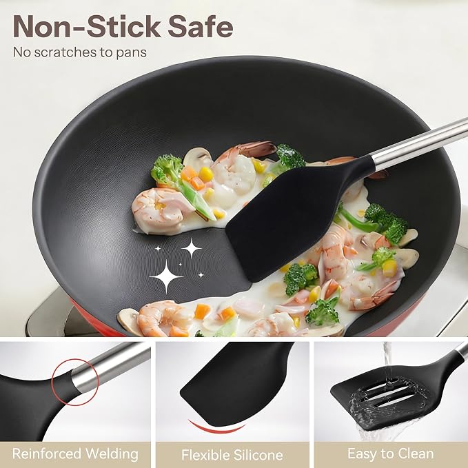 NCUE Silicone Cooking Utensils Set, Food Grade Silicone and Stainless Steel - Image 6