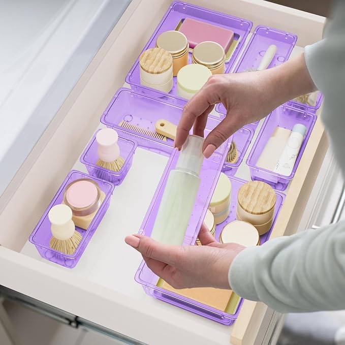 SpaceHacks 15 PCS Clear Plastic Drawer Organizer Set, 4-Size Acrylic Drawer - Image 2