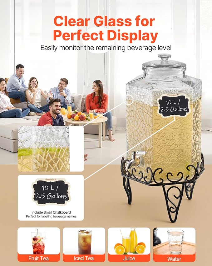 VEVOR Beverage Dispenser, 2.5 Gallon Drink Dispensers - Image 4
