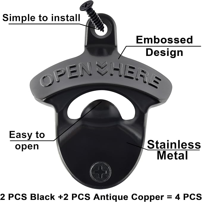 Rustproof Wall Mounted Beer Opener Black, Retro Post Mounted Soda Bottle Cap - Image 2