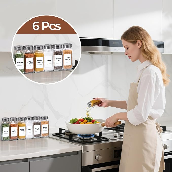 ComSaf Spice Jars with Shaker lids Adjustable, 8oz 6PCS，9 DIY Labels, Spice - Image 7