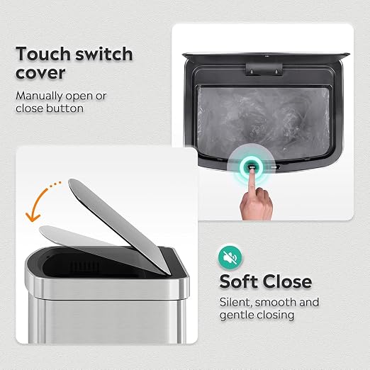 WLIVE 16 Gallon Touchless Motion Sensor Trash Can, 60L Stainless Steel - Image 5